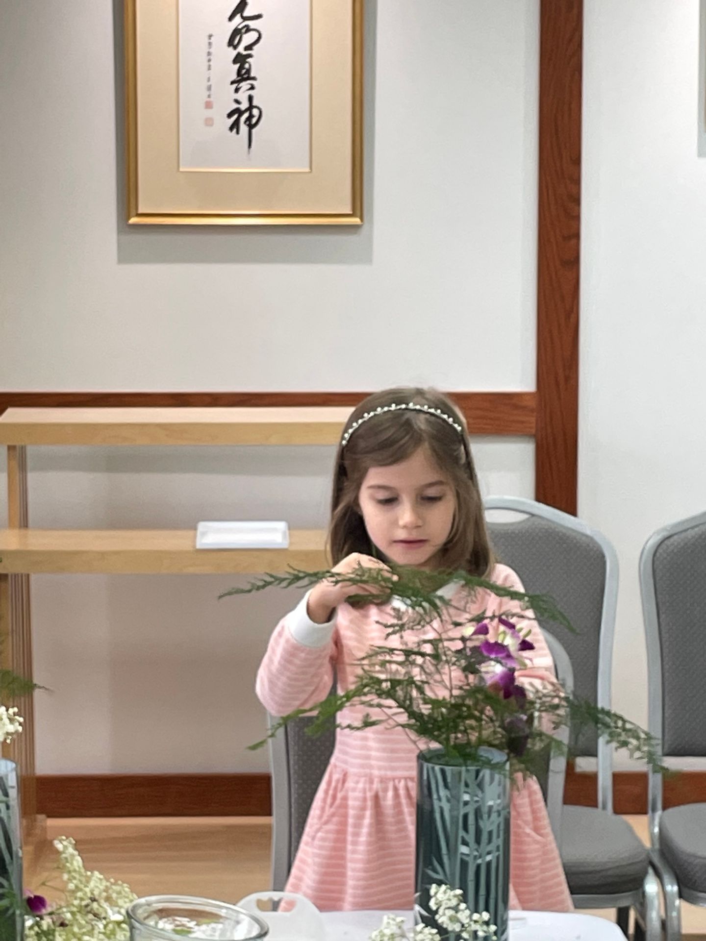 Ikebana class arrangement on a table
